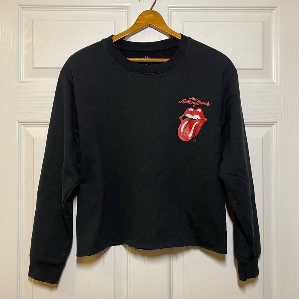 The Rolling Stones Womens Small Cropped Sweatshirt Black Long Sleeve Top